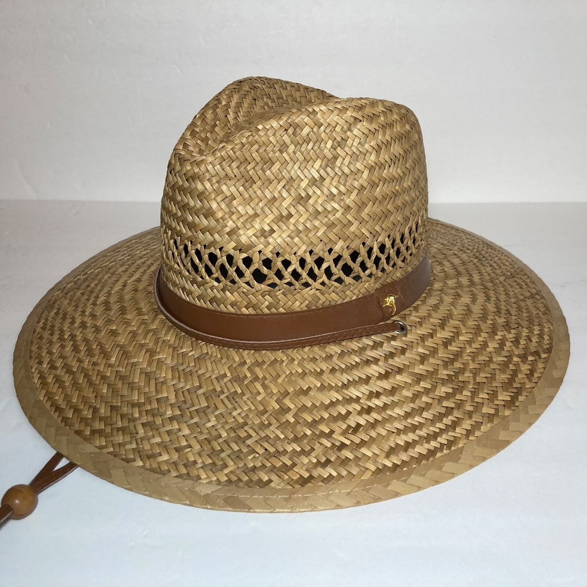 DPC Dorfman Pacific Co Sz S Woven Straw Panama Hat 7/8 Wide Brim Chin  Strap