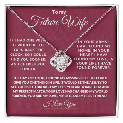 To My Future Wife Love Knot Personalized Message Card Necklace  Gift- Red