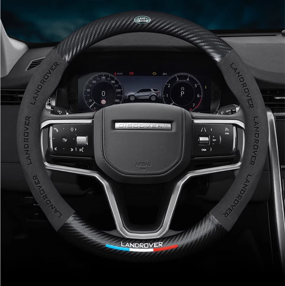 15" PU Leather+Carbon fiber Steering Wheel Cover For 1948-2025 Land Rover - Image 3 of 4