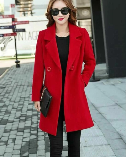Women's Warm Wool Blend Double Breasted Long Overcoat Trench Coat Outwear Jacket - Bild 5 von 19