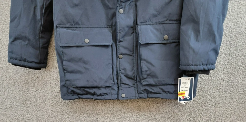 Parka Club Room Chaqueta con Capucha de Piel Sintética Para Hombre M Azul Marino Bolsillos Manga Larga Cremallera a Presión Foto 4 de 4