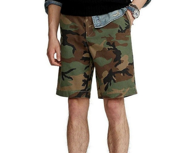 Relaxed Fit Camo Cotton Cargo Shorts 