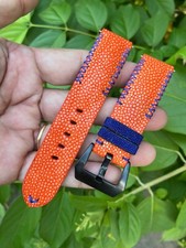 Size 22mm/18mm, Handmade Orange Stingray Leather Watch Strap Band, Custom Strap