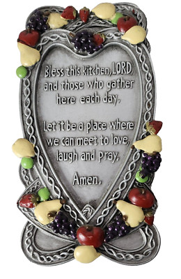 Vintage Silver 3D Kitchen Blessing Wall Plaque Hanging Religious Home Decor