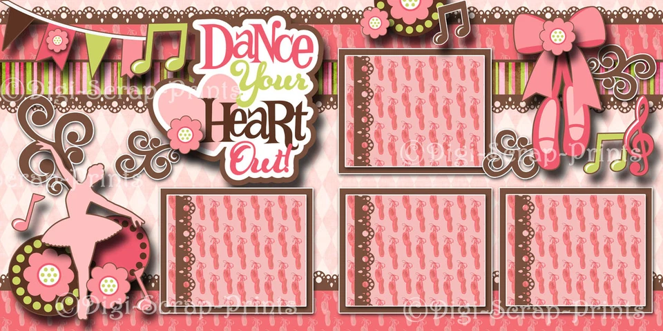 DANCE BALLET 2 páginas de álbum de recortes prefabricadas NIÑA diseño bailarina DIGISCRAP #A0172 Foto 2 de 4