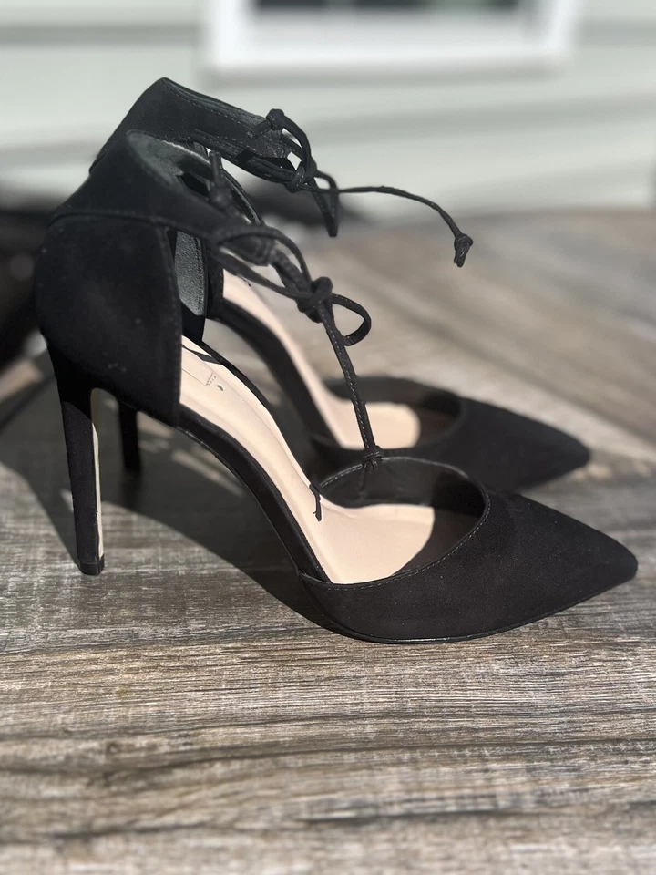 Zapatos de tacón de aguja Aldo Sorbara de gamuza negros para mujer talla 7,5 con correa al tobillo para fiesta Foto 2 de 4