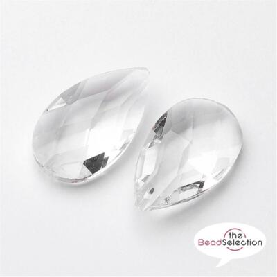 2 GROSSE KRISTALLKLARE GLAS FACETTIERTE SONNENFÄNGER TROPFEN ANHÄNGER 49mm GLS111