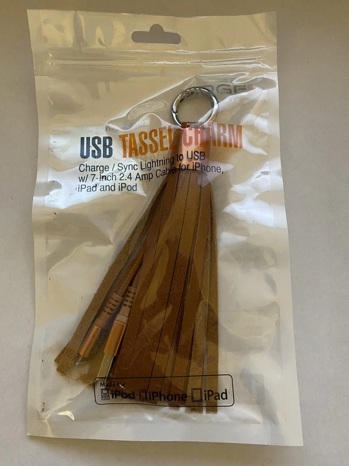 Urge Basics Tan USB Tassel Charm Keychain Charger, All iPhones Over 5 Series - Image 2 of 3