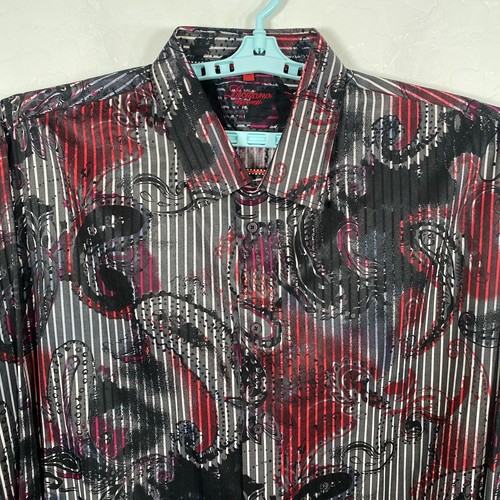 Luchiano Visconti Shirt Mens 4XL Gray Button Up Long Sleeve Paisley Striped - Picture 2 of 10