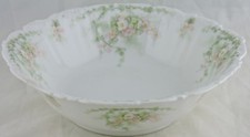 ANTIQUE LIMOGES LARGE ROUND SALAD BOWL PINK BLOSSOM FLOWER GREEN GARLAND