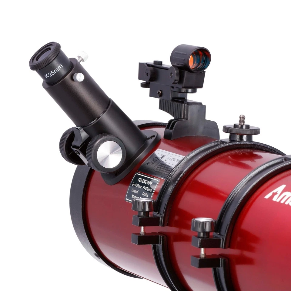 Telescopio reflector ecualizador AmScope 130 mm de apertura, 650 mm de longitud focal + buscador de puntos rojos Foto 3 de 4