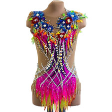 Girls Sleeveless Rhythmic Gymnastics Leotards Rhinestone Competition Leotard