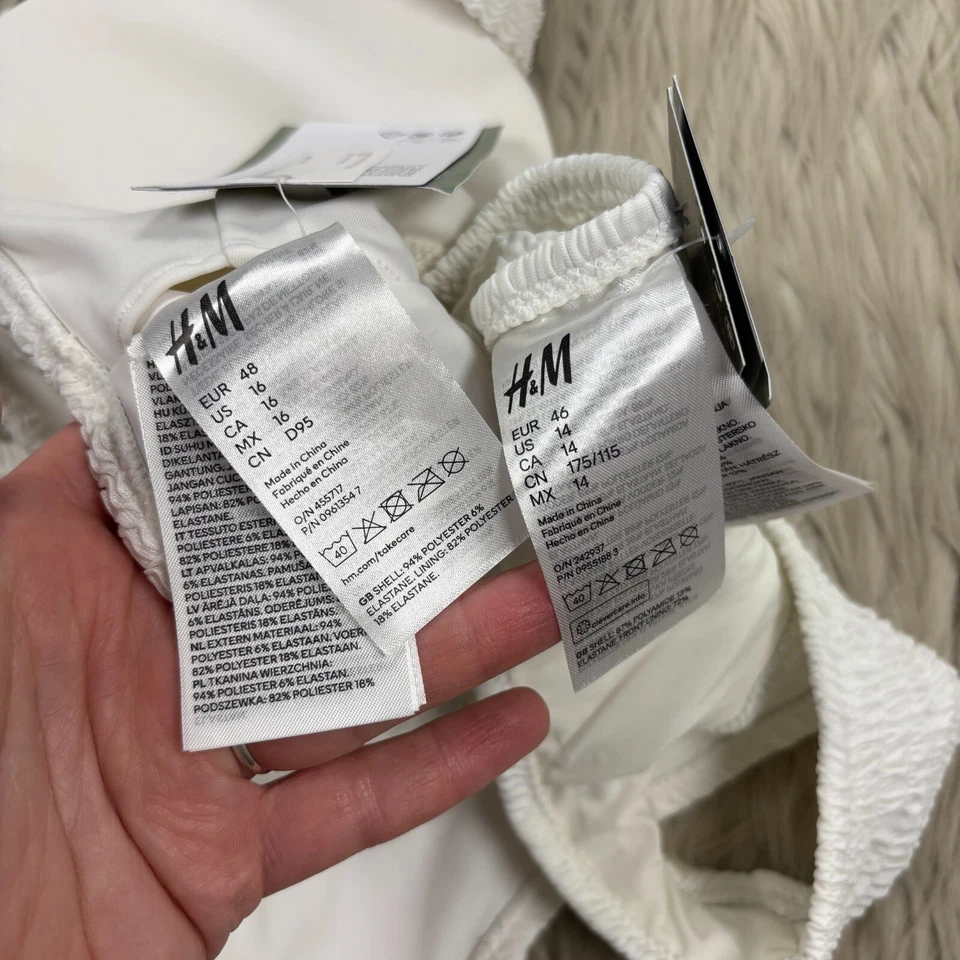 NWT H&M Women's Ruched White Bikini Swimsuit Top: US 16 Bottom: US 14 - Image 4 of 4