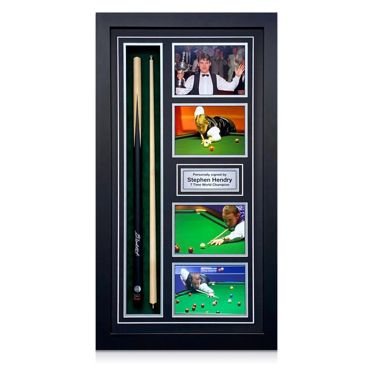 Taco de Snooker firmado por Stephen Hendry. enmarcado