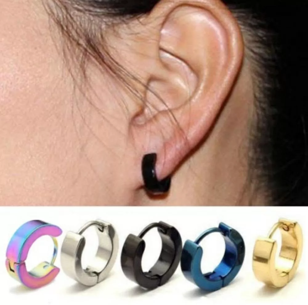 Men's stainless steel huggie earrings clearance