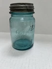 Vintage Blue Perfect Mason Ball Jar Pint Size Milk Glass Galvanized Lid "2"