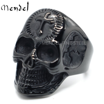 #ad MENDEL Mens Stainless Steel Gothic Motorcycle Biker Black Skull Ring Size 7 15 $14.99