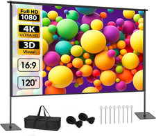 Outdoor Projector Screen with Stand, 120 Inch Portable Projection Kit 16:9 4K HD