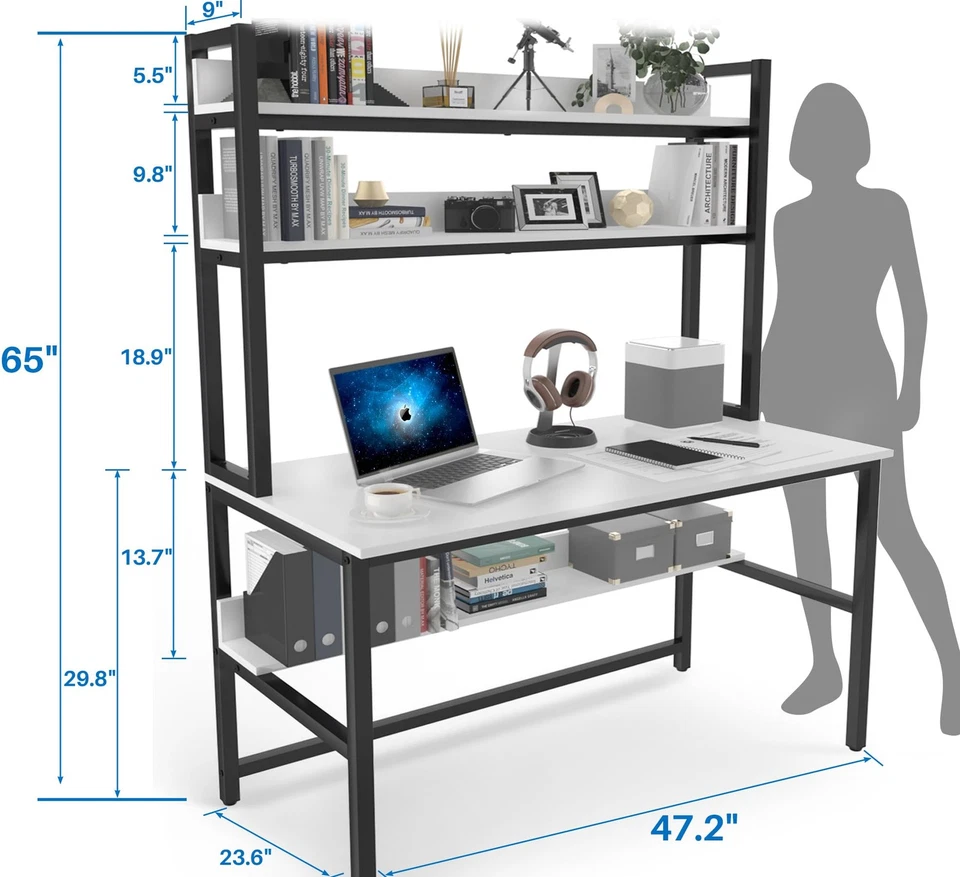 Computer Desk with Shelves, 47" W x 23.6" D Gaming Desk with Hutch and Booksh... - Image 3 of 4