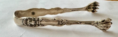 One Sterling Silver 4” Sugar Tongs By Towle Lion Pattern, No Monogram