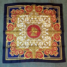 Foulard Hermès Les Tuileries Bleu  Rouge et jaune doré