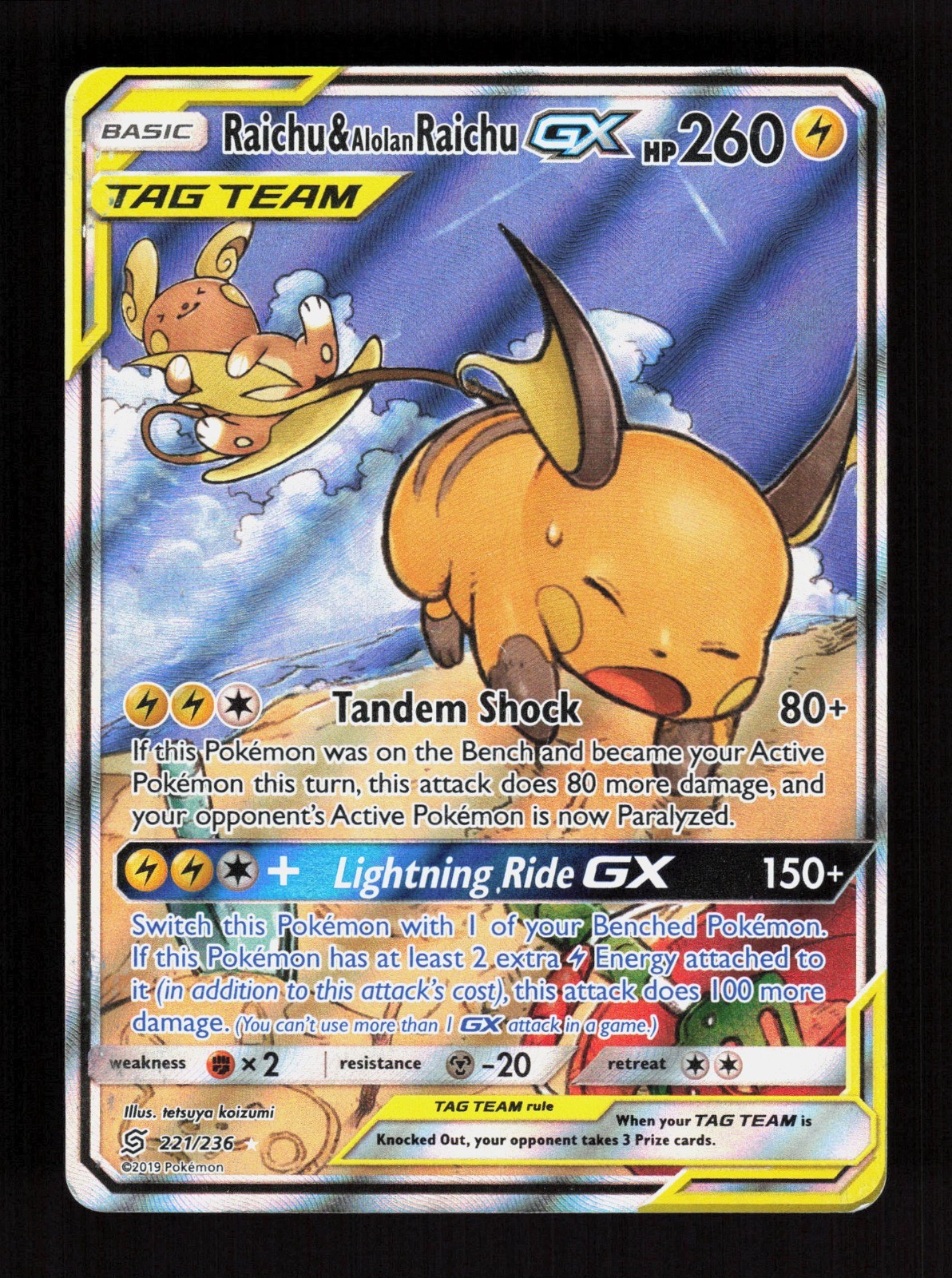 Raichu & Alolan Raichu GX - 221/236 - Pokemon Unified Minds Full Art Rare LP