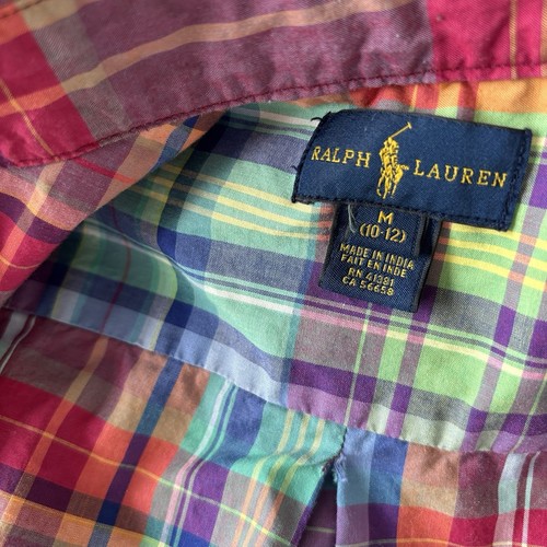 RALPH LAUREN Boy Teen Madras Plaid Shirt Size Med (10-12) Preppy School Church - Picture 3 of 13
