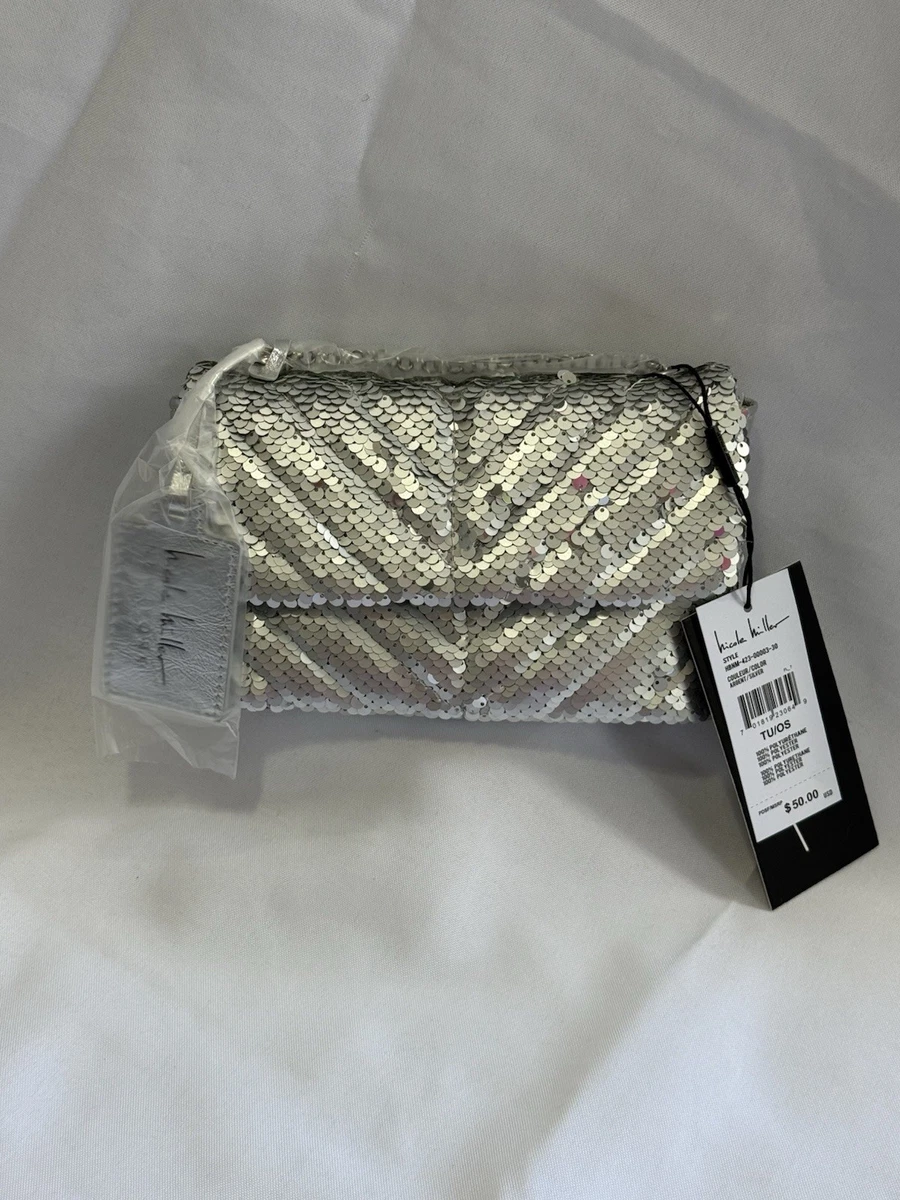 Nicole Miller Shimmering Silver Sequin Evening Bag Nicole Miller Silver Sequin Quilted Chain Strap Crossbody  main image 2