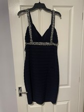 BNWT Betsy & Adam Navy Strapless Beaded Sweetheart Midi Formal Prom dress. UK 14