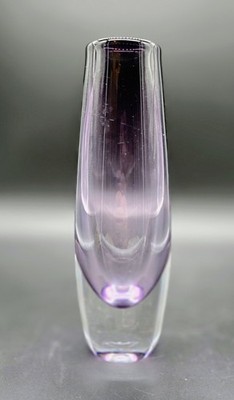 Vintage Bengt Edenfalk Swedish Art Glass Purple Amethyst Vase Signer 8.5''