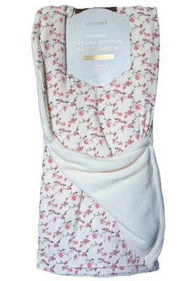 Reversible Dreamy Gauze Velvet Plush Blanket Pink Rose Farmhouse Shabby Chic