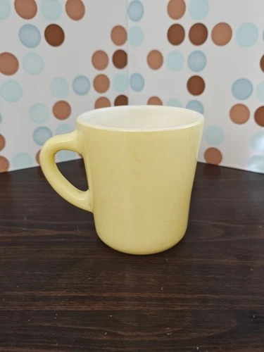 Vintage Hazel Atlas Coffee Mug Cup Milk Glass Yellow Handle “USED”
