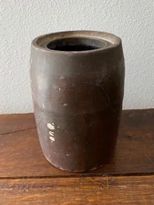 Antique Stoneware Wax Top Brown Crock 5 7/8" Tall