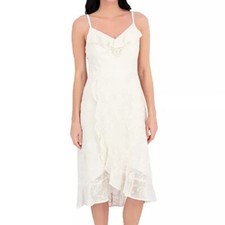 Kensie Ruffled Lace High Low Midi Sand V Neck Sleeveless Dress Womens Size 2 NWT