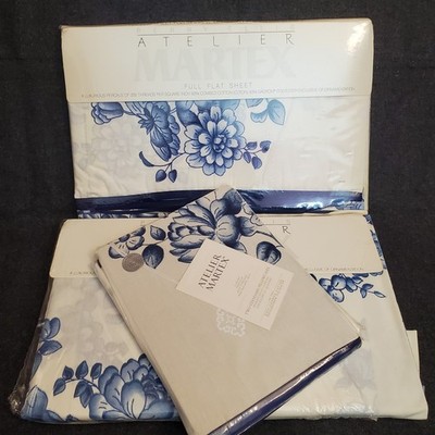 Vtg Perry Ellis Atelier Martex Midnight Floral FULL 3 PC Sheet Set 2 Pillowcases