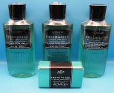 BATH  BODY WORKS Men's Lot FRESHWATER 3-in-1 HAIR Face BODY WASH 3  Bar SOAP