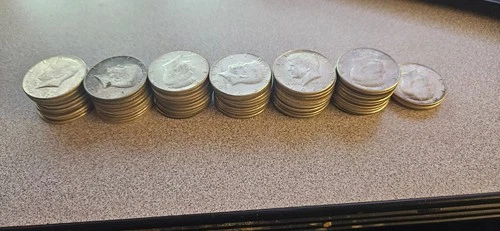 Kennedy Half Dollar Dollars Lot of (63) 40% Percent Silver 1965-1969