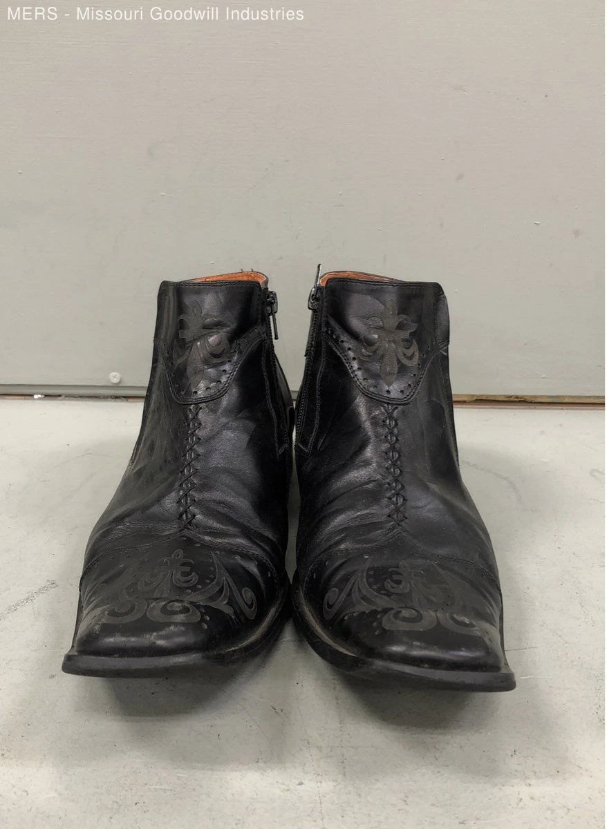 Robert Wayne Tooled Leather Boots Mens 10 Snip Ankle Zip Beatle Rockabilly 90s Robert Wayne Footwear Black Ankle Boots for Men for Sale  main image 2