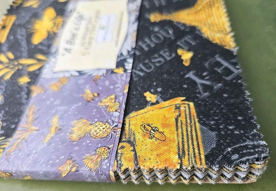 Tela de acolchado A Bee's Life 24 - 5" cuadrados 100 % algodón 5 quilates mini cristales Foto 3 de 4