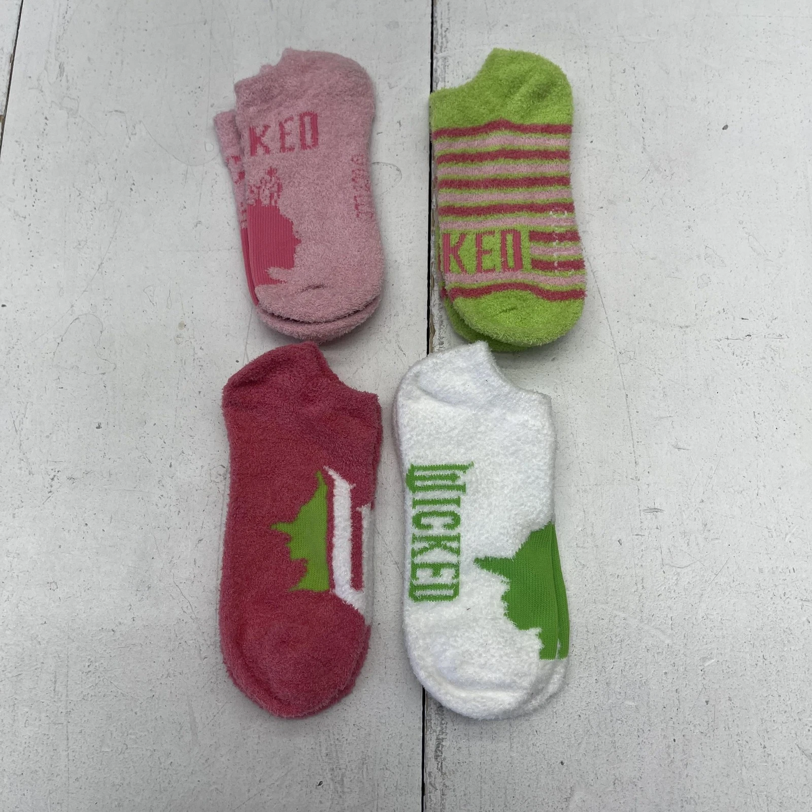 Wicked Fuzzy Ankle Socks Womens One Size Pink Green Lot Of 4 Mismatched