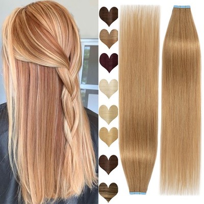 40 Stück Tape In Hair Extensions Remy Echthaar Haarverlängerung Skin Weft Blond