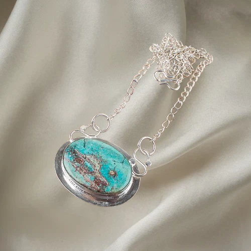 Genuine Shattukite Anniversary Art Deco Chain Handmade Necklace Sterling Silver