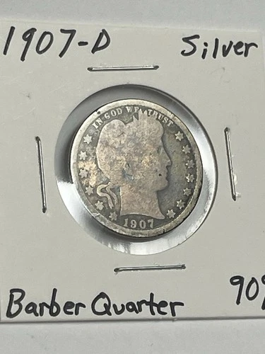 1907-D Barber SILVER Quarter Denver Mint Antique Coin Cool Color Toning