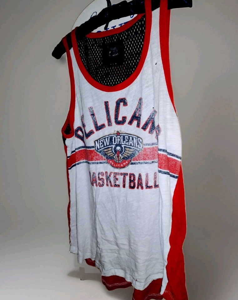Camiseta sin mangas New Orleans Pelicans NBA blanca roja azul malla trasera Lg Envejecida 2016 Foto 3 de 4