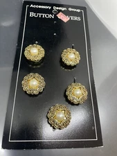 VTG Accessory Design Set Of 6 GoldTone Faux Pearls Floral Button Covers NWT READ