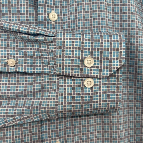 Tallia Men's Size L Blue Micro Check Cotton Long Sleeve Casual Shirt - Picture 5 of 14
