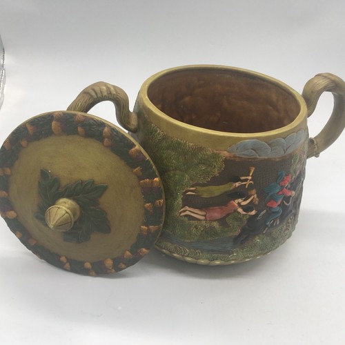 Antique Vintage Whimsical Horse Rider & Pub Scene Cookie Jar w/ Lid Hand Painted - Picture 9 of 19