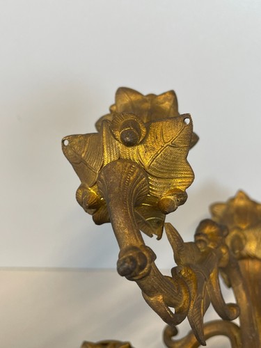 ANTICA COPPIA CANDELIERE CANDELABRO LIBERTY PORTACANDELE OTTONE DORATO EPOCA 900 - Picture 14 of 24