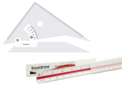 Liquidraw Adjustable Set Square & Triangular Scale Ruler 30cm Set of 2