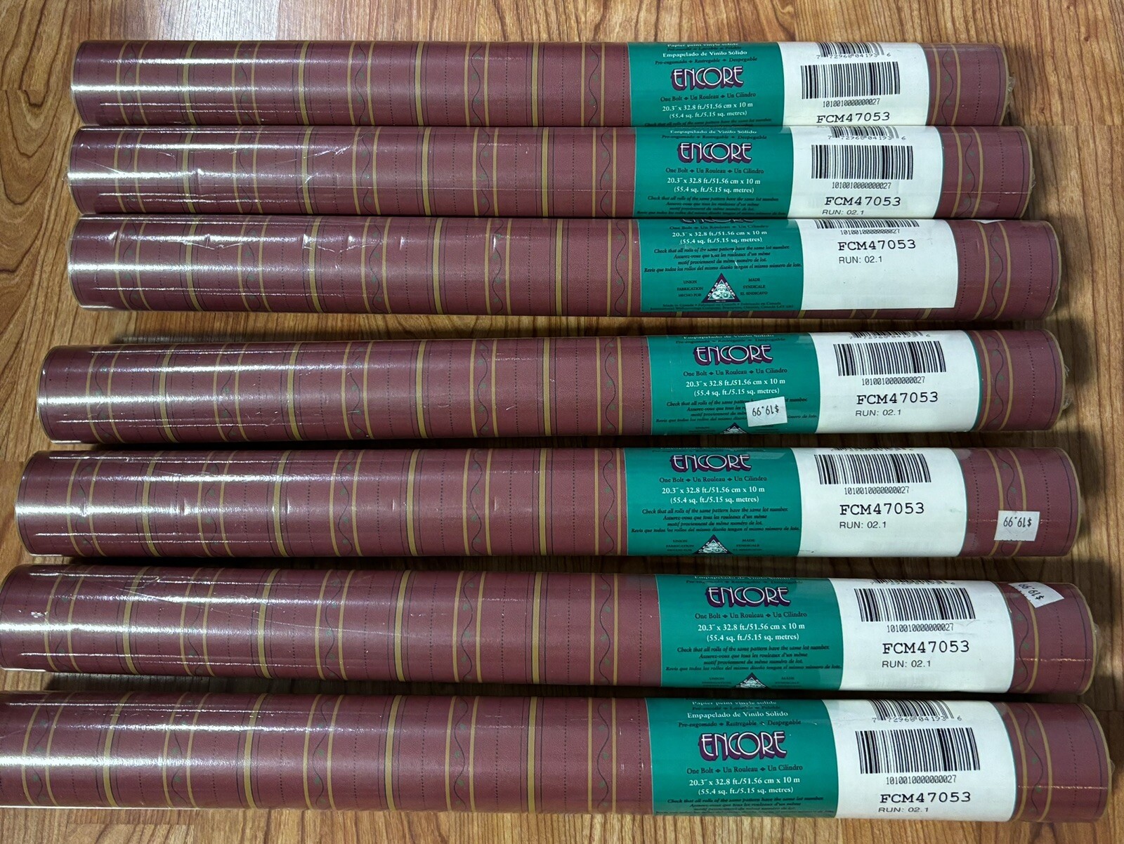 7 DOUBLE ROLLS VINTAGE SOLID VINYL ENCORE WALLPAPER NEW BURGANDY